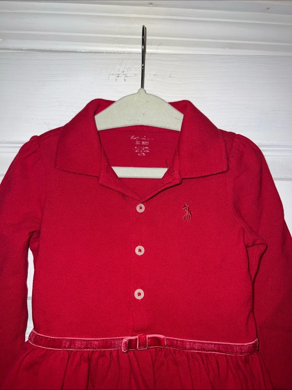 Ralph Lauren Girls' Red Long-Sleeve Polo Dress